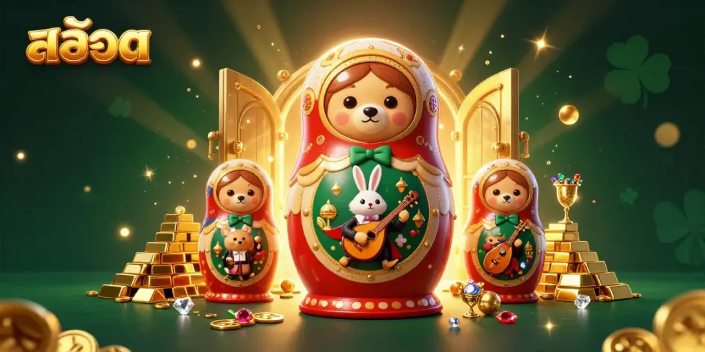 Experience thrilling สล็อต excitement with vibrant bears and casino treasures in a captivating illustration.