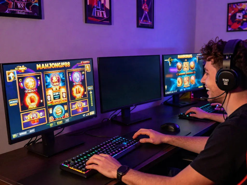 Exciting slot gaming environment featuring players on Slot MAHJONGJP88 platform with colorful visuals.