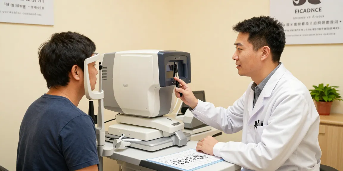 A compassionate doctor discussing Vision Correction options with a patient in a state-of-the-art eye clinic.