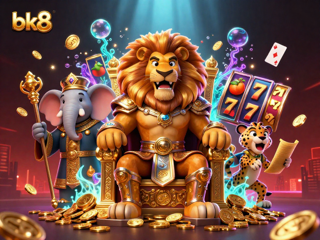 Experience the thrill of bk8 with fierce character dynamics in this vibrant casino-themed illustration.