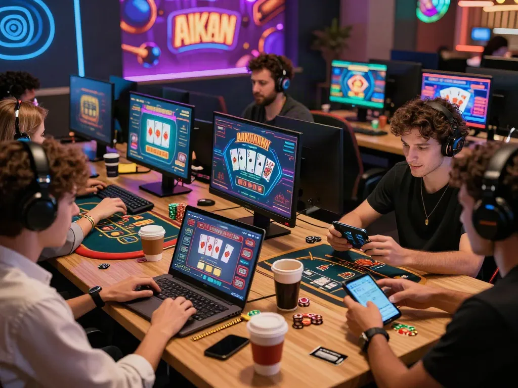 Players enjoying online casinos that accept credit card in a modern gaming lounge.
