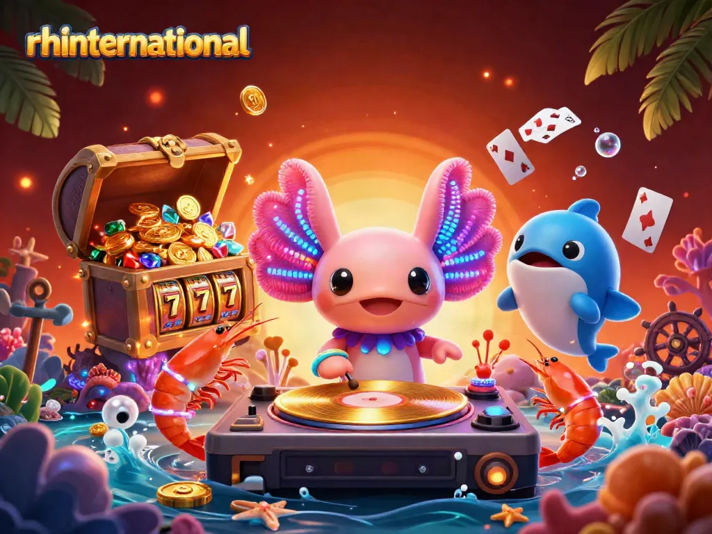 Rhinternational menampilkan pengalaman kasino unik dengan karakter aksi yang ceria di laut.