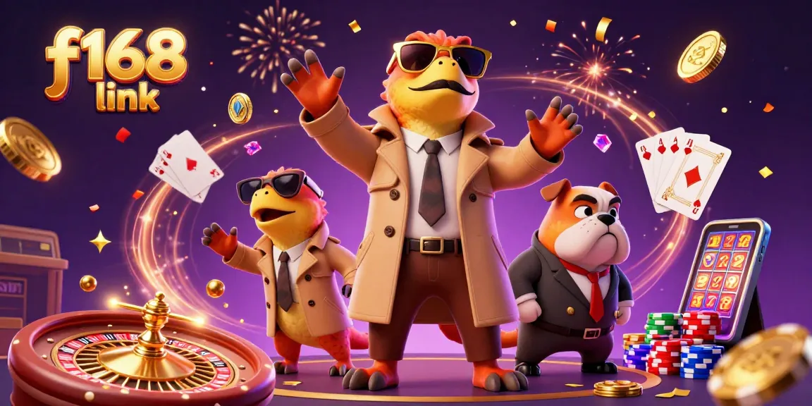 Experience the excitement at f168 link with playful raptors facing off against a bouncer in a vibrant casino.