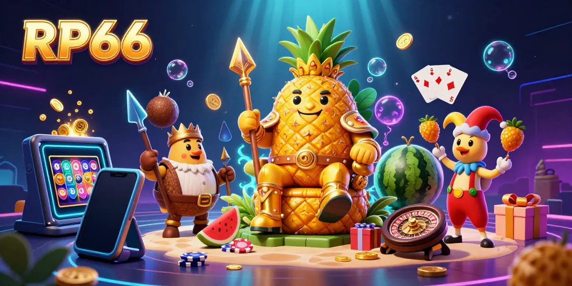 Experience vibrant casino action with RP66's golden pineapple king and lively game elements.