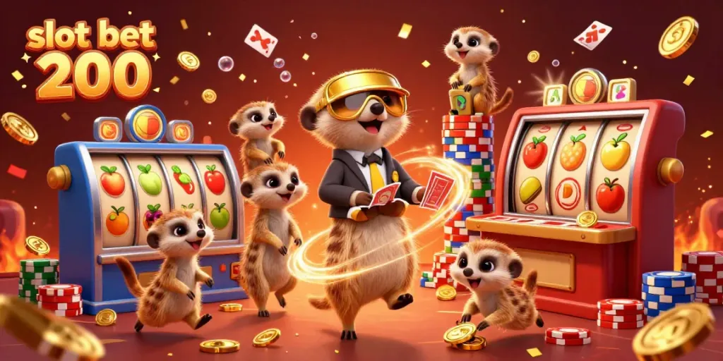 Experience excitement at the slot bet 200 casino with cheerful meerkats managing the fun and fortune.