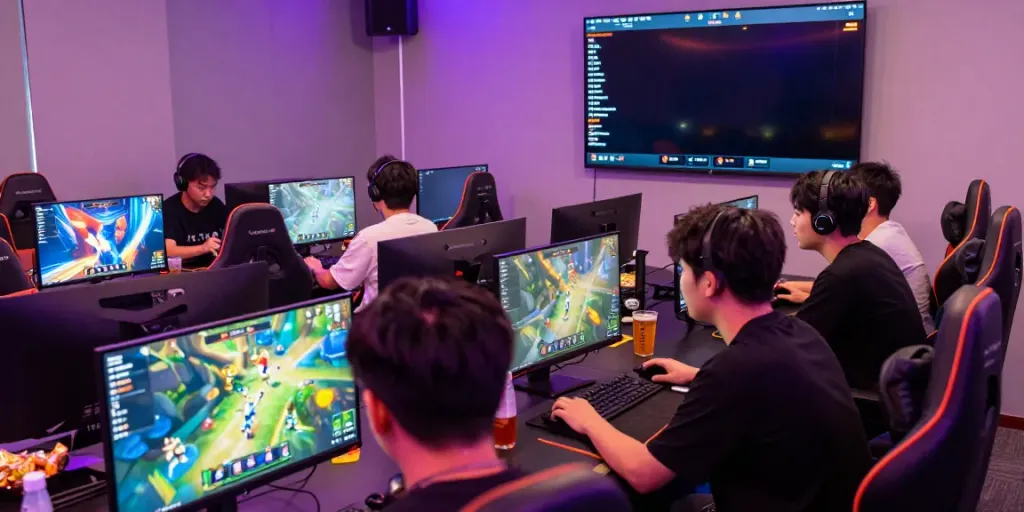 Engaging gaming atmosphere with players using Wira55 platform and vibrant graphics.