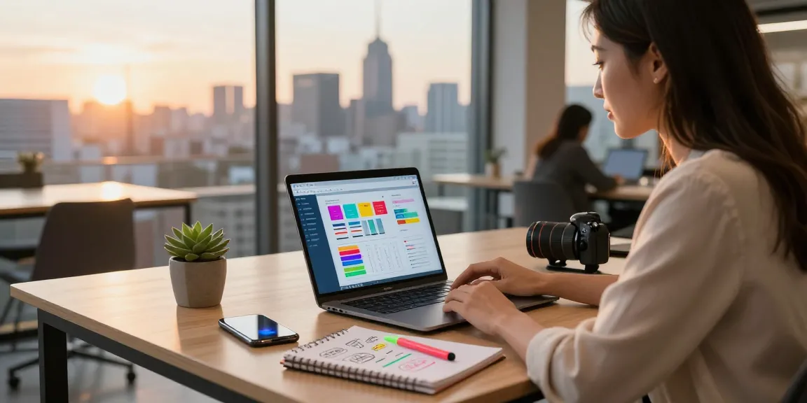 Seorang pebisnis di https://miami4d.com/ sedang bekerja di ruang co-working saat senja, laptop terbuka di meja modern.