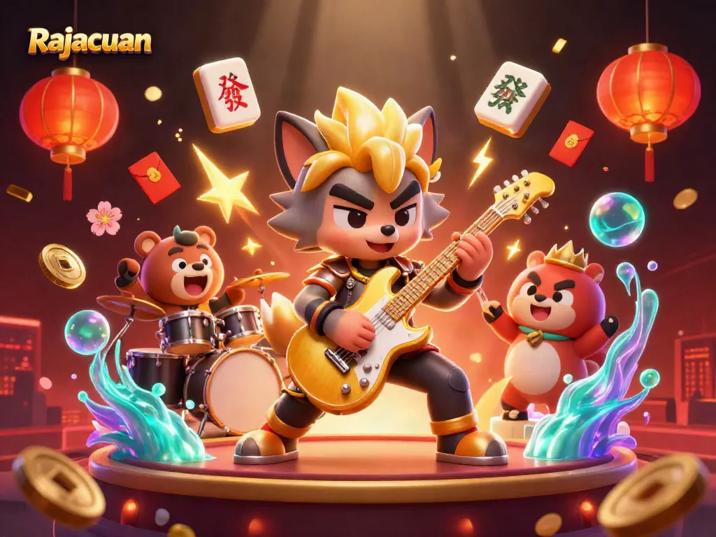 Engage in thrilling gaming with Rajacuan, showcasing dynamic casino elements and vibrant characters.