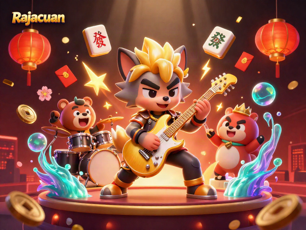 Engage in thrilling gaming with Rajacuan, showcasing dynamic casino elements and vibrant characters.