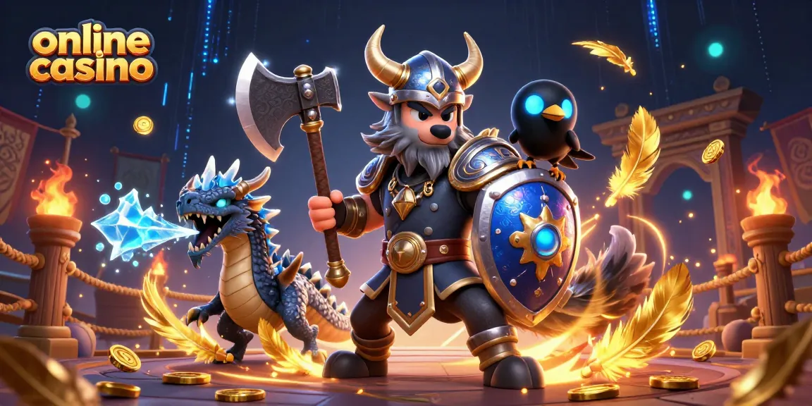 Experience thrilling action in an online casino with a Viking wolf warrior and dragon.