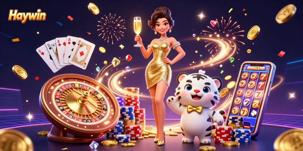 Play and win big with Haywin at this vibrant online casino illustration featuring exciting games.