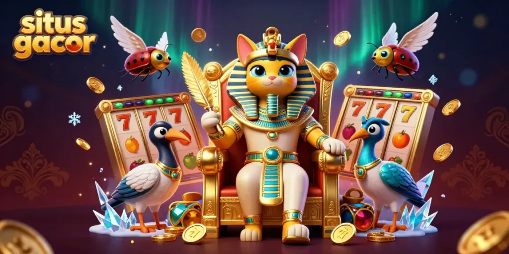 Visualisasi situs gacor dengan elemen slot yang menarik dan karakter mesir kuno, menang besar!
