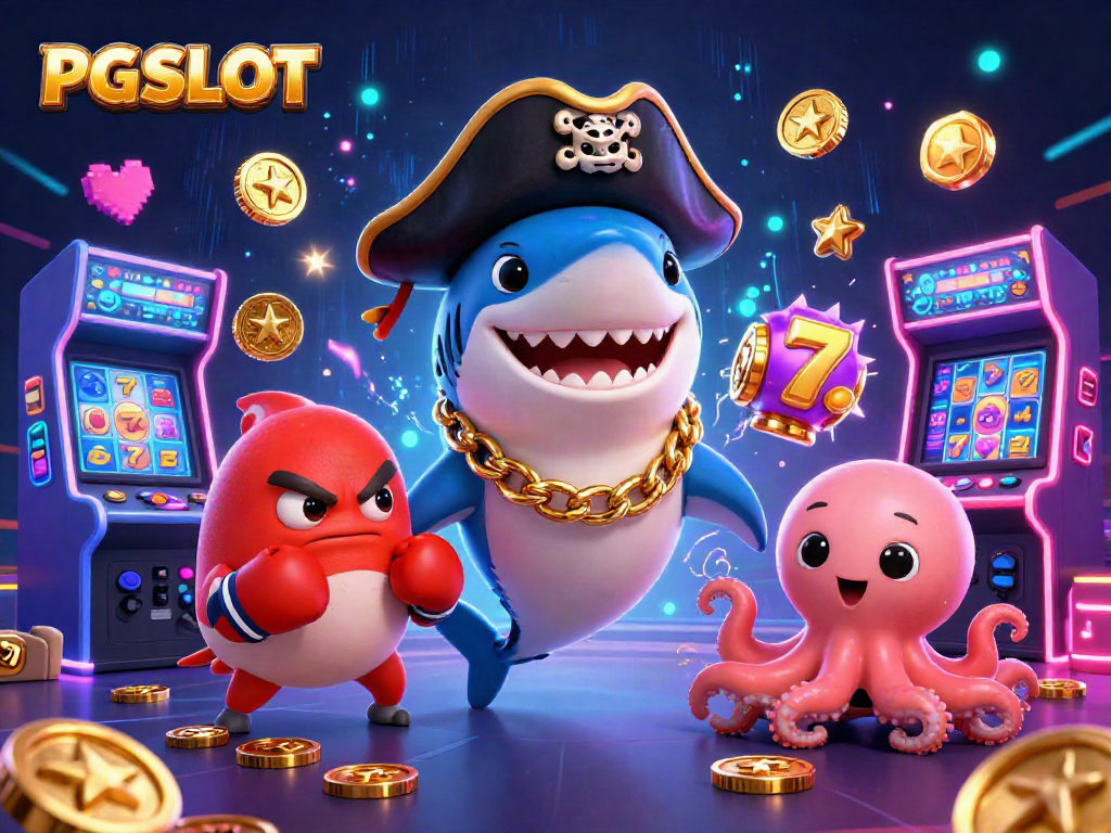 Engage with PG SLOT using vibrant visuals of cartoon characters amidst dynamic slot elements.