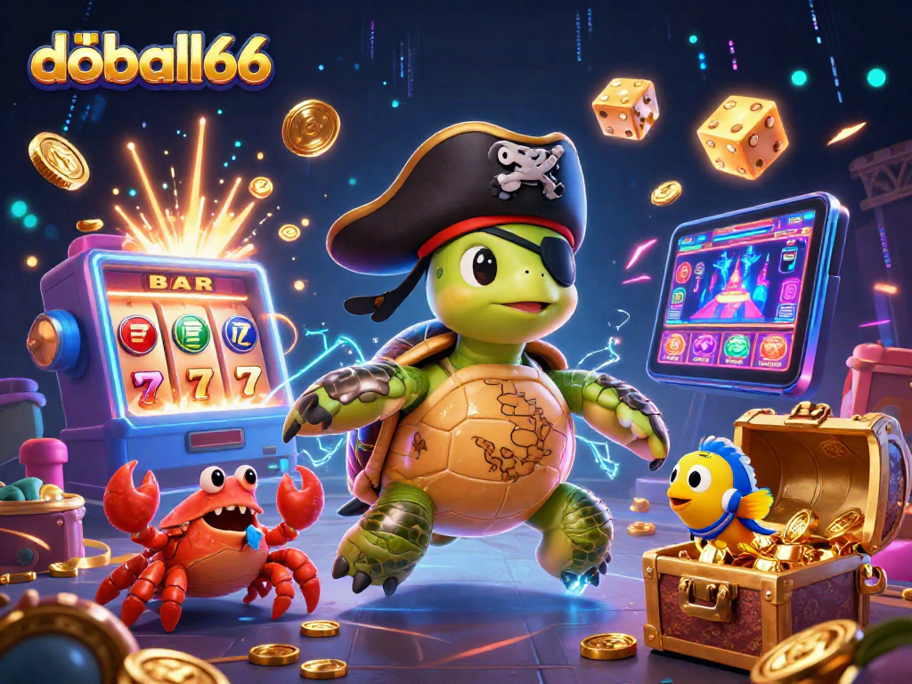 Experience thrilling moments on doball66 with a vibrant 3D digital illustration showcasing captivating casino elements.
