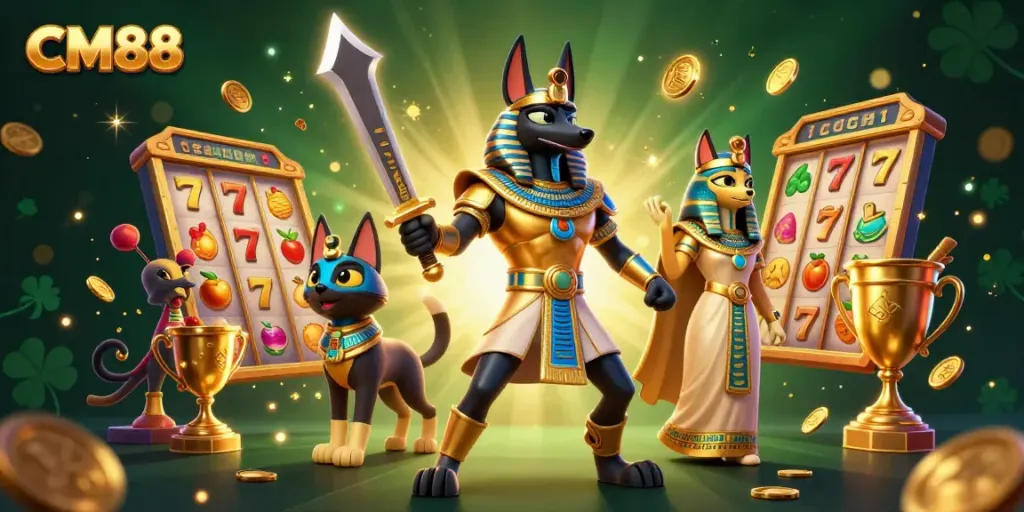 CM88 showcases an exciting jackpot scene with vibrant slot reels and characters.