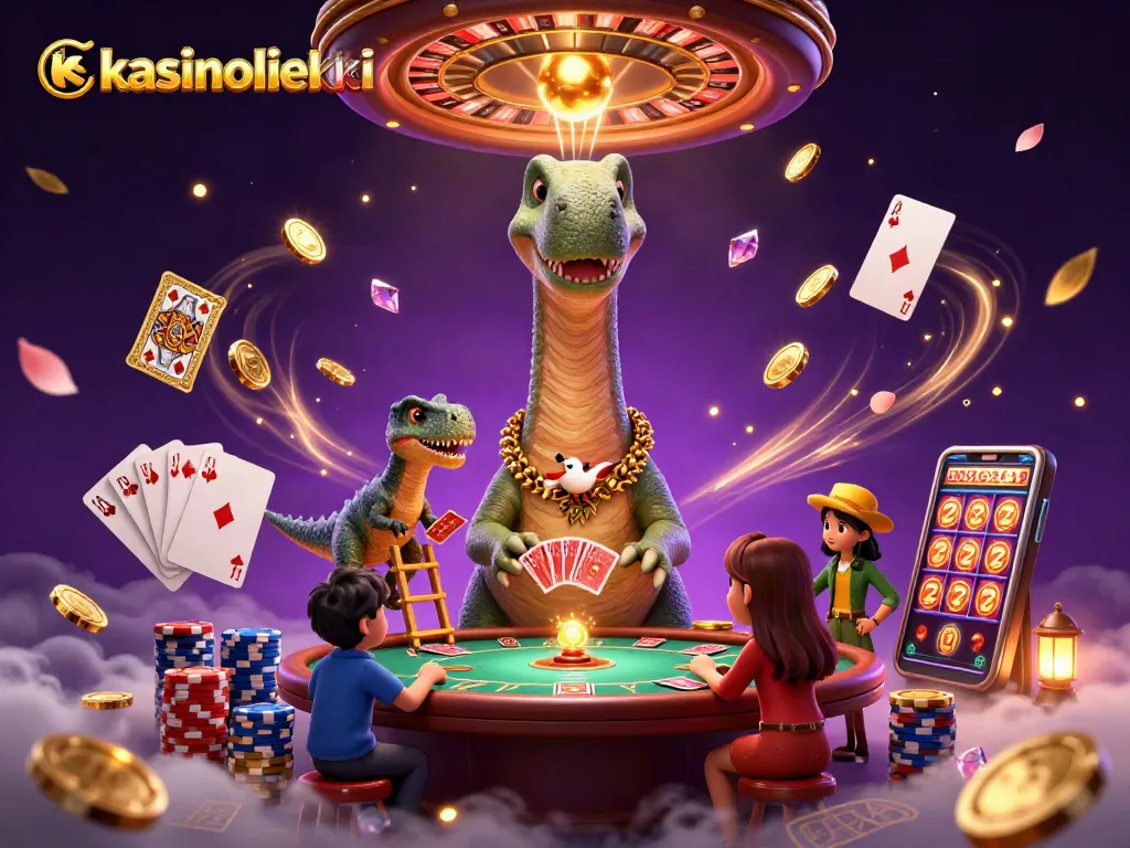 Kasinoliekki tarjoaa näyttävän 3D-kasinokohtauksen, jossa iso brontosaurus tarkkailee pokeripöytää alhaalta.