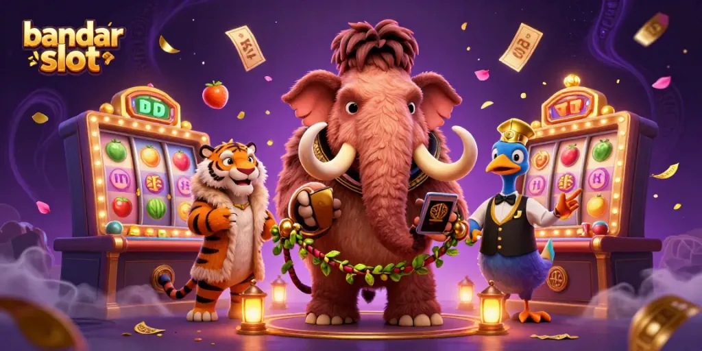 Permainan slot menarik dengan bandar slot yang memeriksa ID pengunjung dan jackpot bersinar di latar belakang