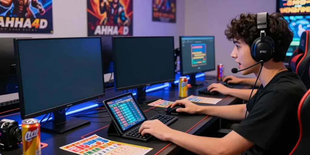 Player engaging in a lottery game on AHHA4D with vibrant gaming setup.