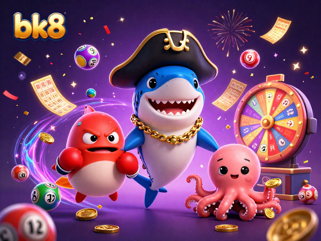 Join the excitement at bk8 with a colorful casino illustration showcasing lucky characters and fun elements!