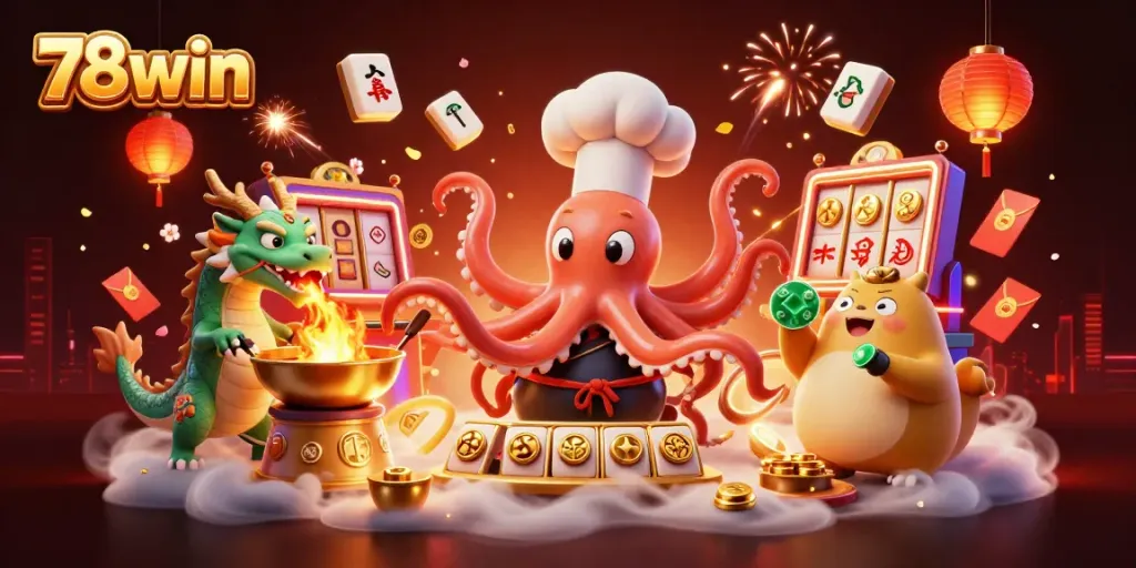 Experience the vibrant casino atmosphere of 78win with dynamic characters and golden rewards.