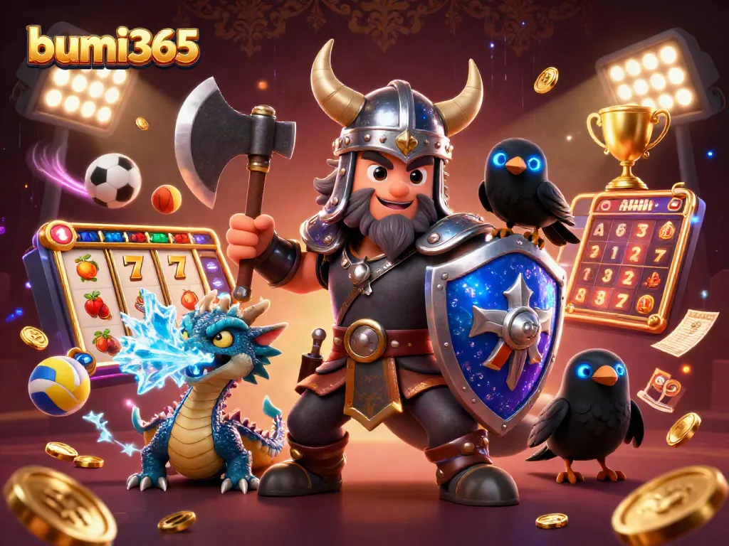 Bumi365 memberikan pengalaman bermain slot yang menarik dengan karakter heroik dalam ilustrasi kasino 3D.