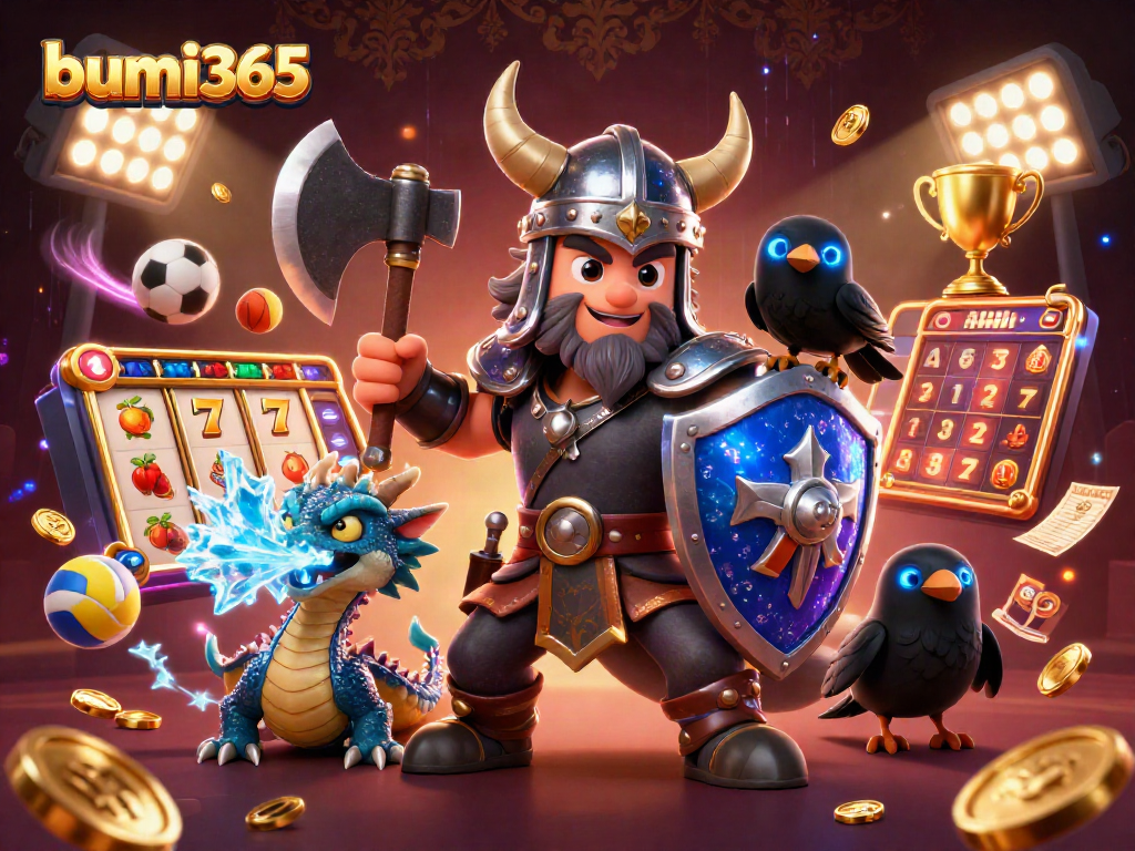 Bumi365 memberikan pengalaman bermain slot yang menarik dengan karakter heroik dalam ilustrasi kasino 3D.