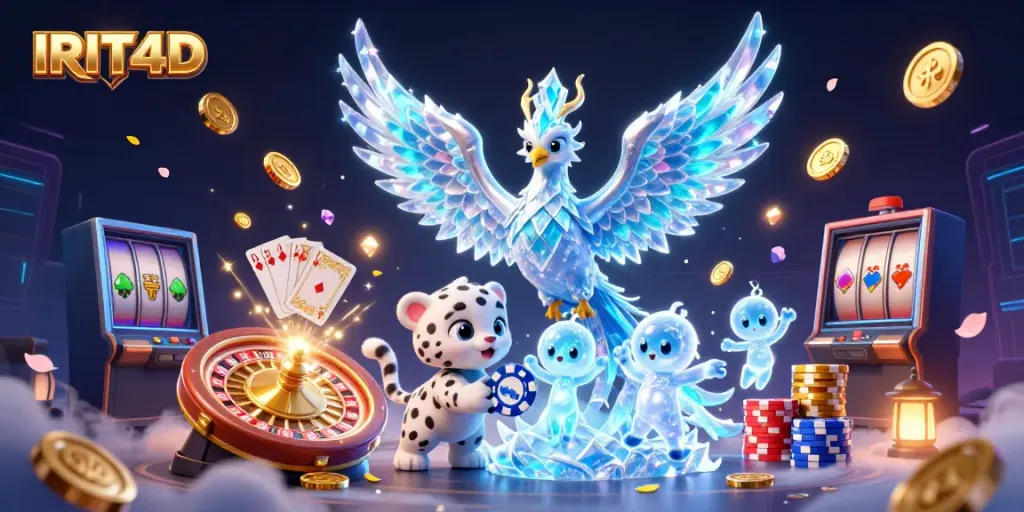 Experience the thrill of IRIT4D with a dazzling 3D illustration of a gaming phoenix and vibrant casino elements.