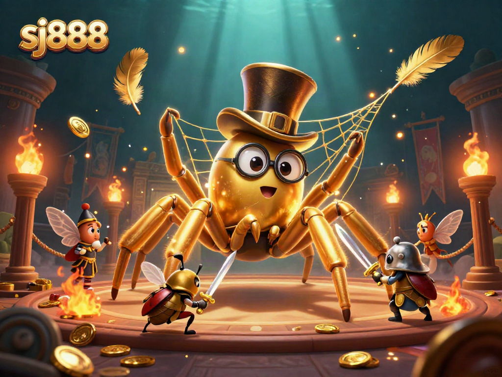 Join the exciting adventure of sj888 in a vibrant casino scene featuring a heroic beetle knight.