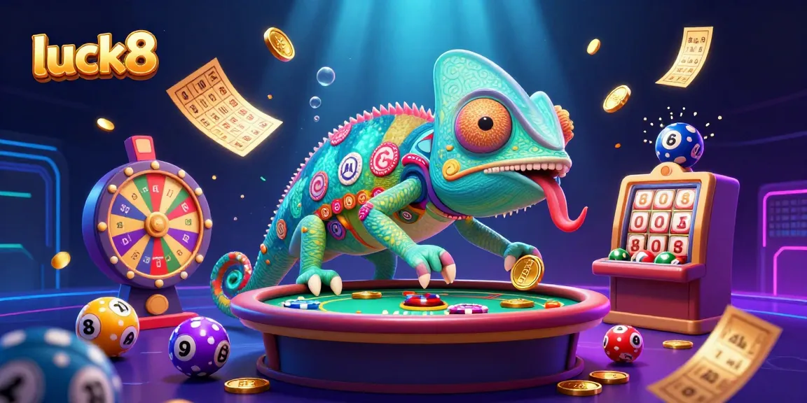 Experience thrilling gaming at luck8 with a vibrant chameleon casino owner and exciting game elements.