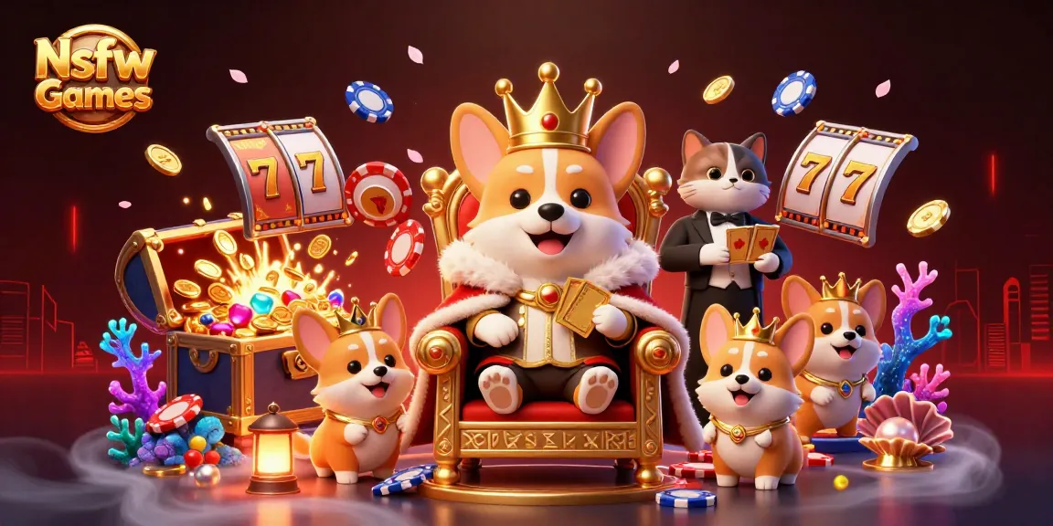 Engage in Nsfw Games with dynamic slot reels and royal-themed characters in a vibrant casino scene.
