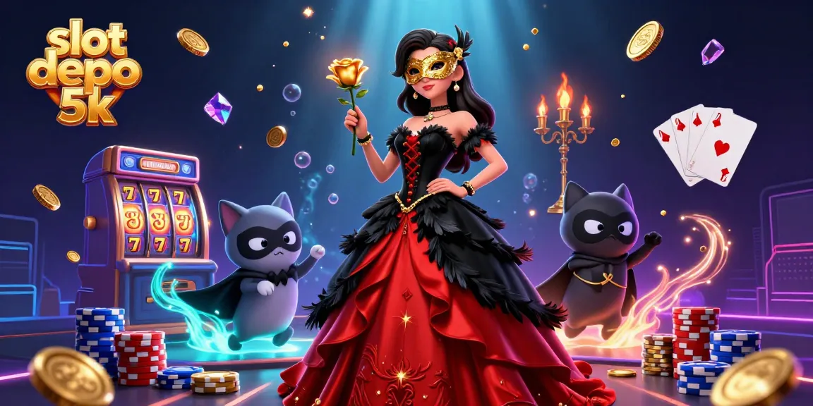 Engage with slot depo 5k gameplay, featuring a glamorous scene of a woman with golden accents and dynamic slot elements.