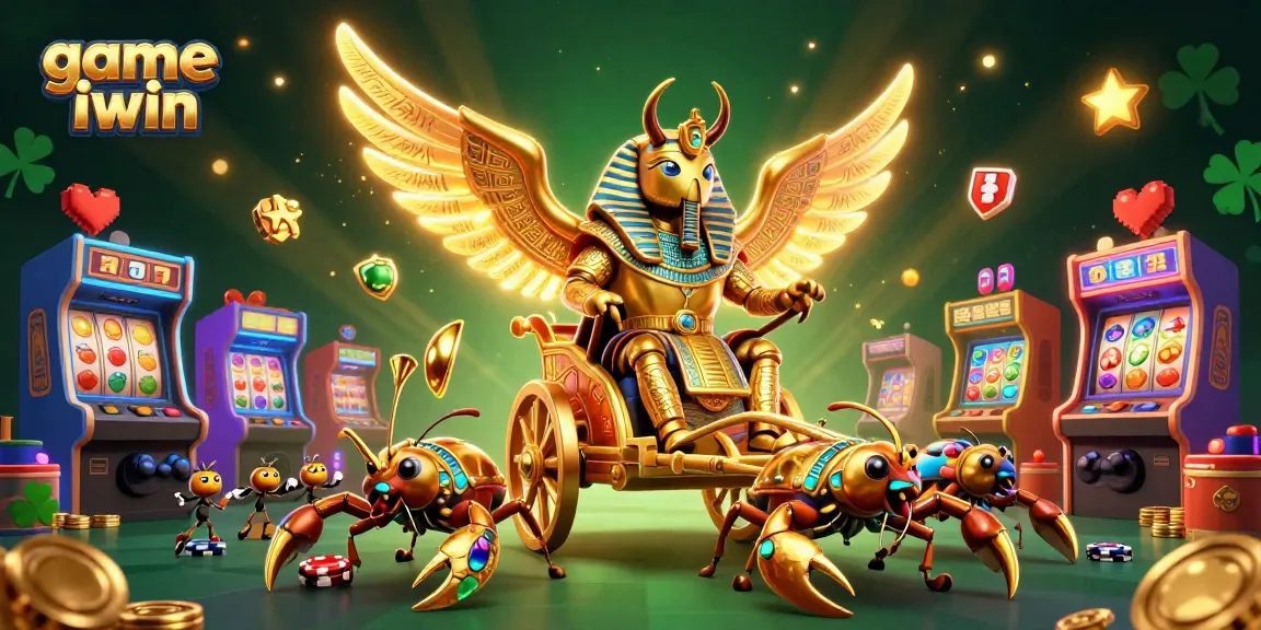 Experience excitement with game iwin featuring a colossal scarab beetle and epic casino elements.