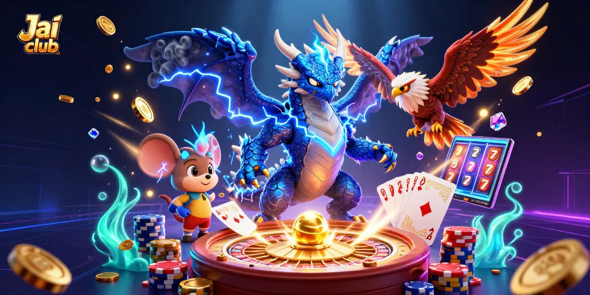 Experience thrilling action at Jai club with electric dragon and vibrant casino elements.