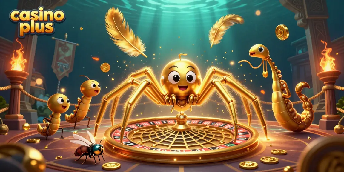 Experience casino plus with thrilling bets at a roulette wheel-themed web spun by a golden spider.