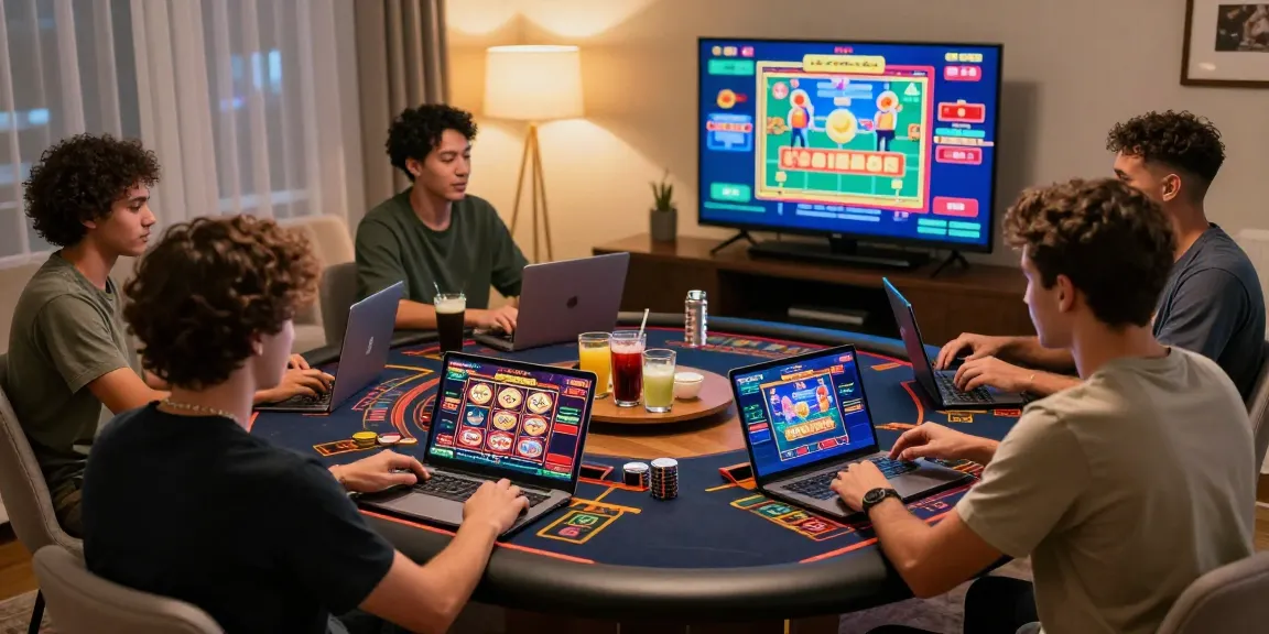 Crowd enjoying vibrant online gaming at credit card casinos with devices showcasing games at https://crownwoods.org.uk.