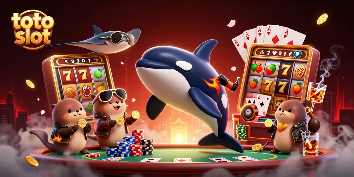 Experience thrilling toto slot action as an orca, stingray, and otter family engage in vibrant casino fun