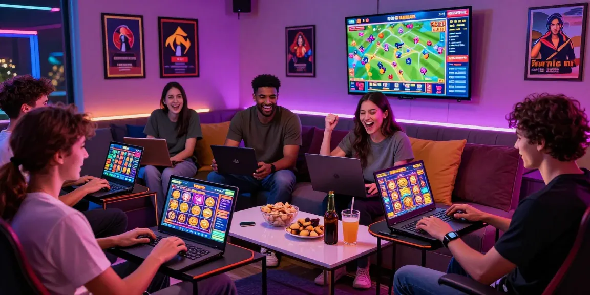 Exciting gaming scene at 78win with friends enjoying online betting and vibrant visuals in a cozy setting.